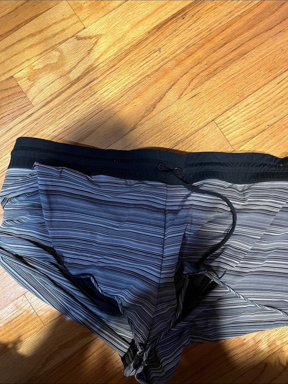 Striped  Swim Trunks - Black & Gray